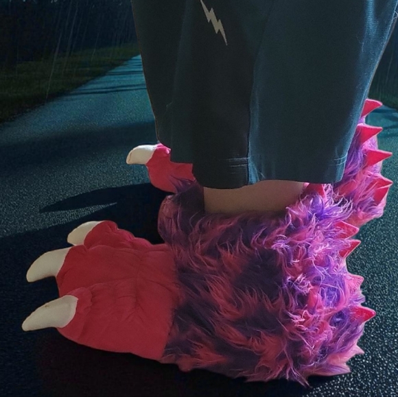 Lazy One Monster White Claw Paw Pink Halloween Costume Night Time  Cozy Slippers - Picture 3 of 16